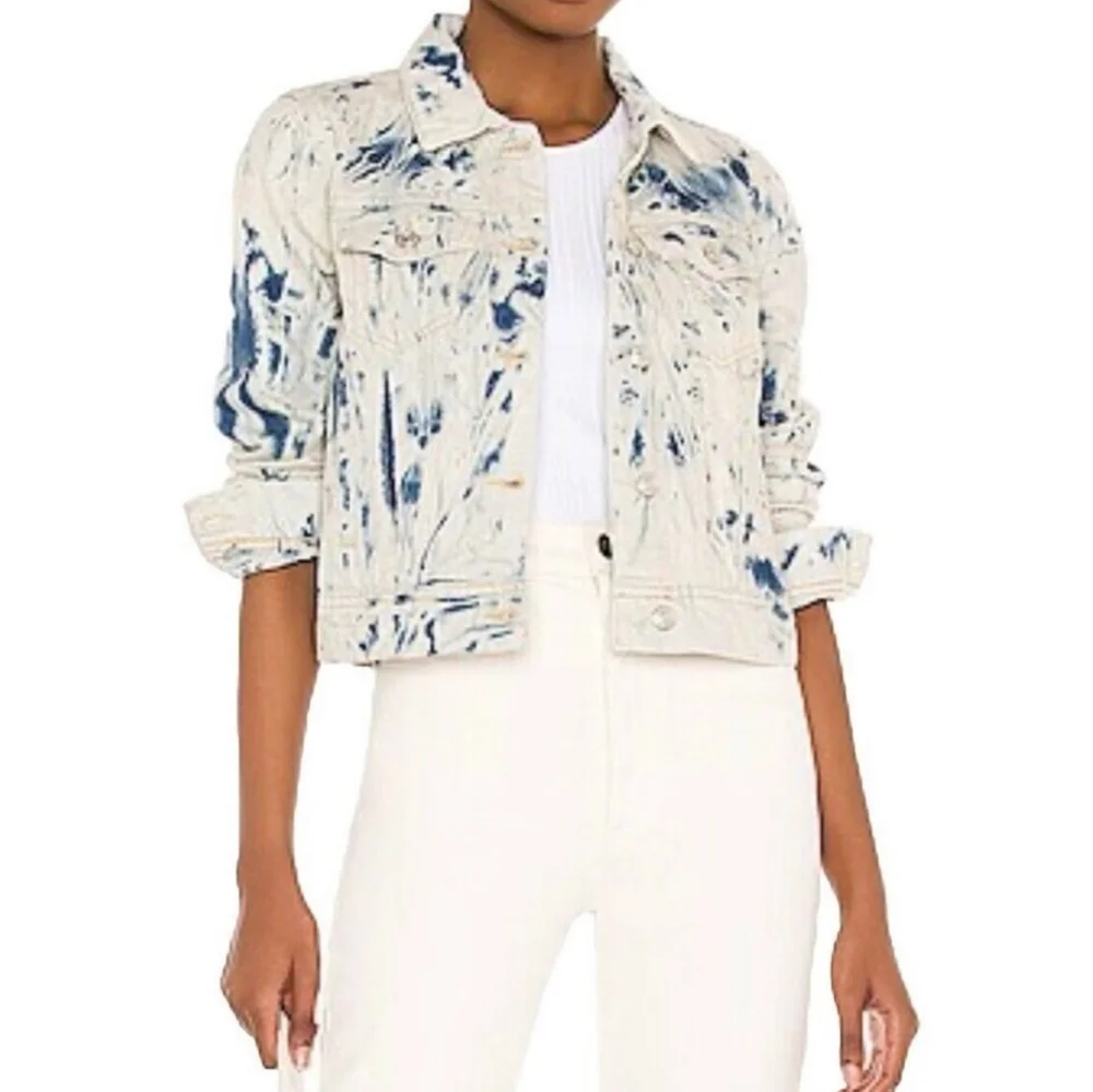 FREE PEOPLE Rumors Tie Dye Unique Semi-cropped Denim Jacket NWT XS - Picture 7 of 12